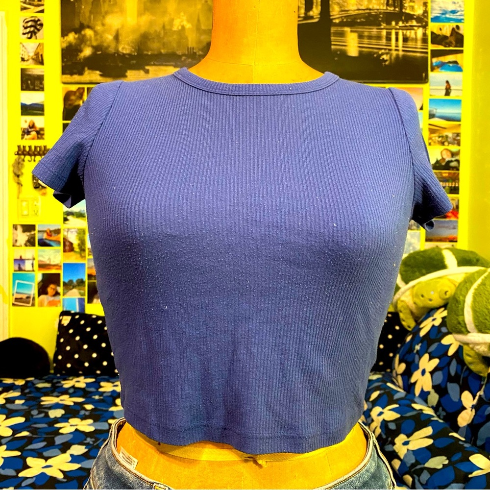 Blue ribbed baby tee
